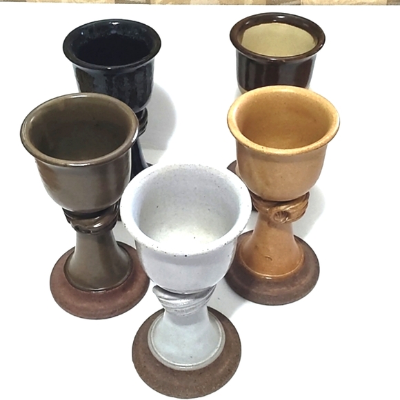 VINTAGE ARTISAN SET OF FIVE POTTERY STONEWARE (WINE) GOBLETS - Picture 8 of 16
